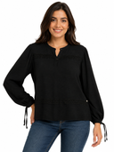Casual Textured Long Sleeve Blouse With Lace Trim