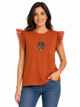 Women Lace Sleeve Embroidered Top