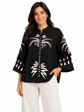 Women Printed Button Front Blouse