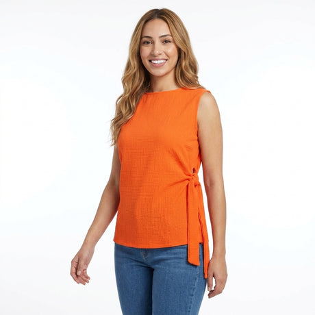 Women Textured Sleeveless Tie Waist Top