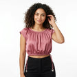 Casual Rose Ruched Crop Top With Side Tie