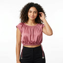 Casual Rose Ruched Crop Top With Side Tie