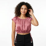 Casual Rose Ruched Crop Top With Side Tie