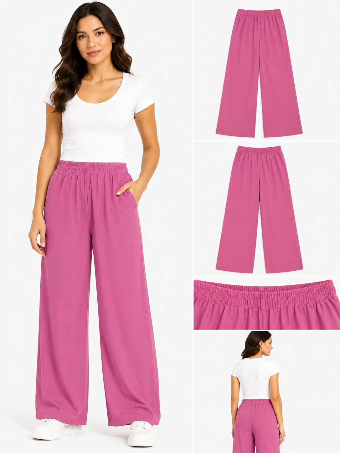 Casual Elastic Waist Wide Leg Pants