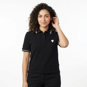 Casual Contrast Trim Short Sleeve Polo Top With Heart