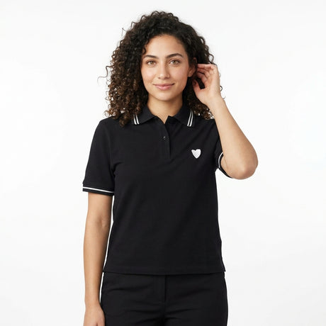 Casual Contrast Trim Short Sleeve Polo Top With Heart