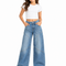 Girls Wide Leg Panel Denim Jeans Wash