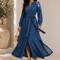 Casual Denim Open Front Longline Abaya With Embroidered Shoulder