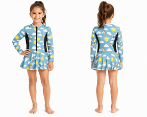 Girls Sun And Cloud Long Sleeve Swim Dress