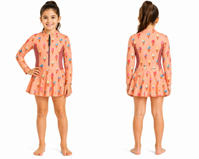 Girls Ice Print Long Sleeve Swim Dress