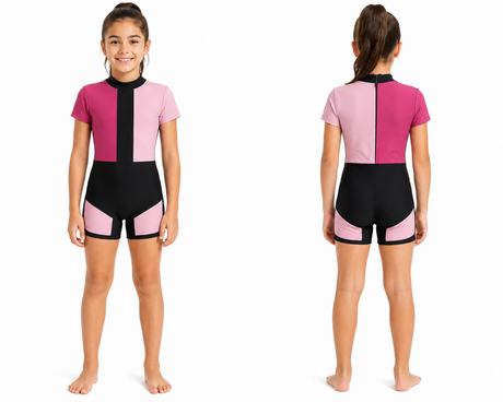 Girls Short Sleeve One Piece Swimsuit