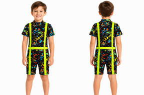Kids Neon Splash Print Short Sleeve Swimsuit