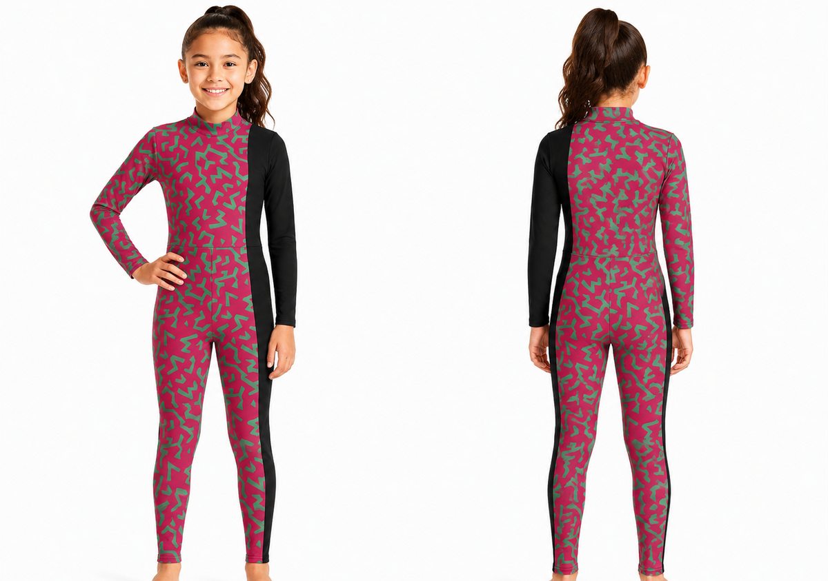 Girls Abstract Print Long Sleeve Swimsuit