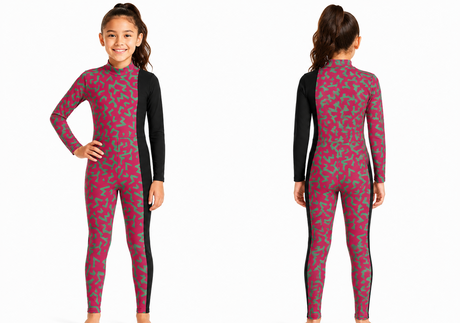 Girls Abstract Print Long Sleeve Swimsuit
