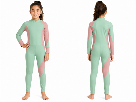 Girls Mint And Blush Long Sleeve Swimsuit
