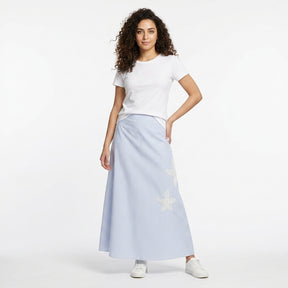 Girls Striped Floral Lace Maxi Skirt