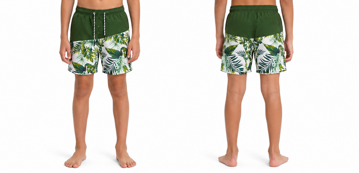 Men Palm Print Color Block Swim Shorts