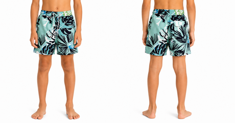 Men Aqua Tropical Leaf Print Swim Shorts