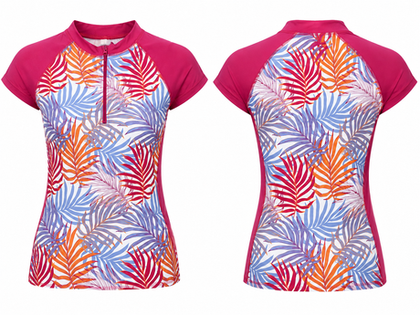 Girls Tropical Leaf Print Short Sleeve Rash Guard