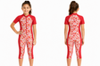 Girls Floral Print Short Sleeve Swimsuit