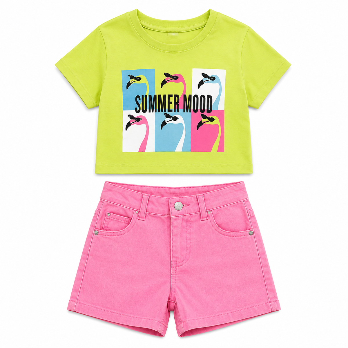 Girls Summer Mood T Shirt And Denim Shorts Set