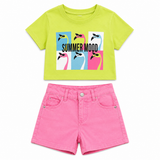 Girls Summer Mood T Shirt And Denim Shorts Set