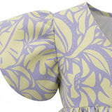 Girls Tropical Leaf Print Dress With Ruffle Sleeves