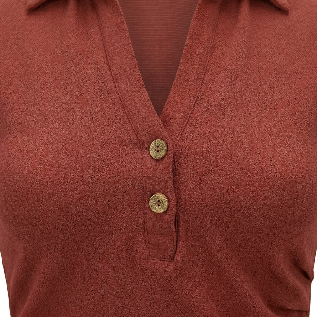 Sleeveless Collared Top With Button Placket