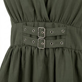 V Neck Midi Dress With Buckle Waist