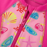 Girls Short Sleeve Printed Swim Suit With Front Zip