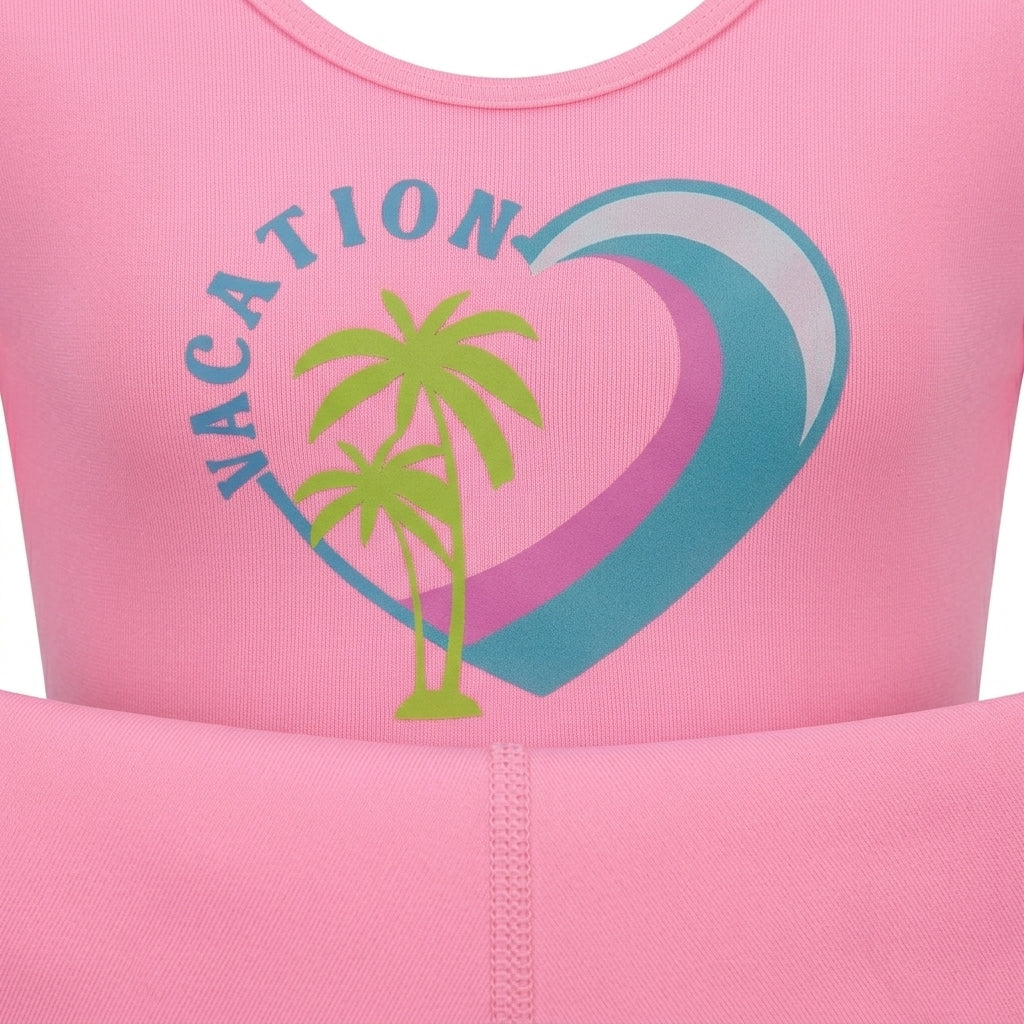 Girls Short Sleeve Printed Swim Suit