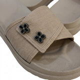 Textured Slip On Slides With Crystal Floral Embellishment