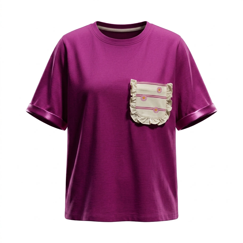 Girls Short Sleeve T Shirt With Decorative Front Pocket