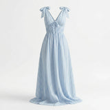 Women Striped Tie Shoulder Maxi Dress
