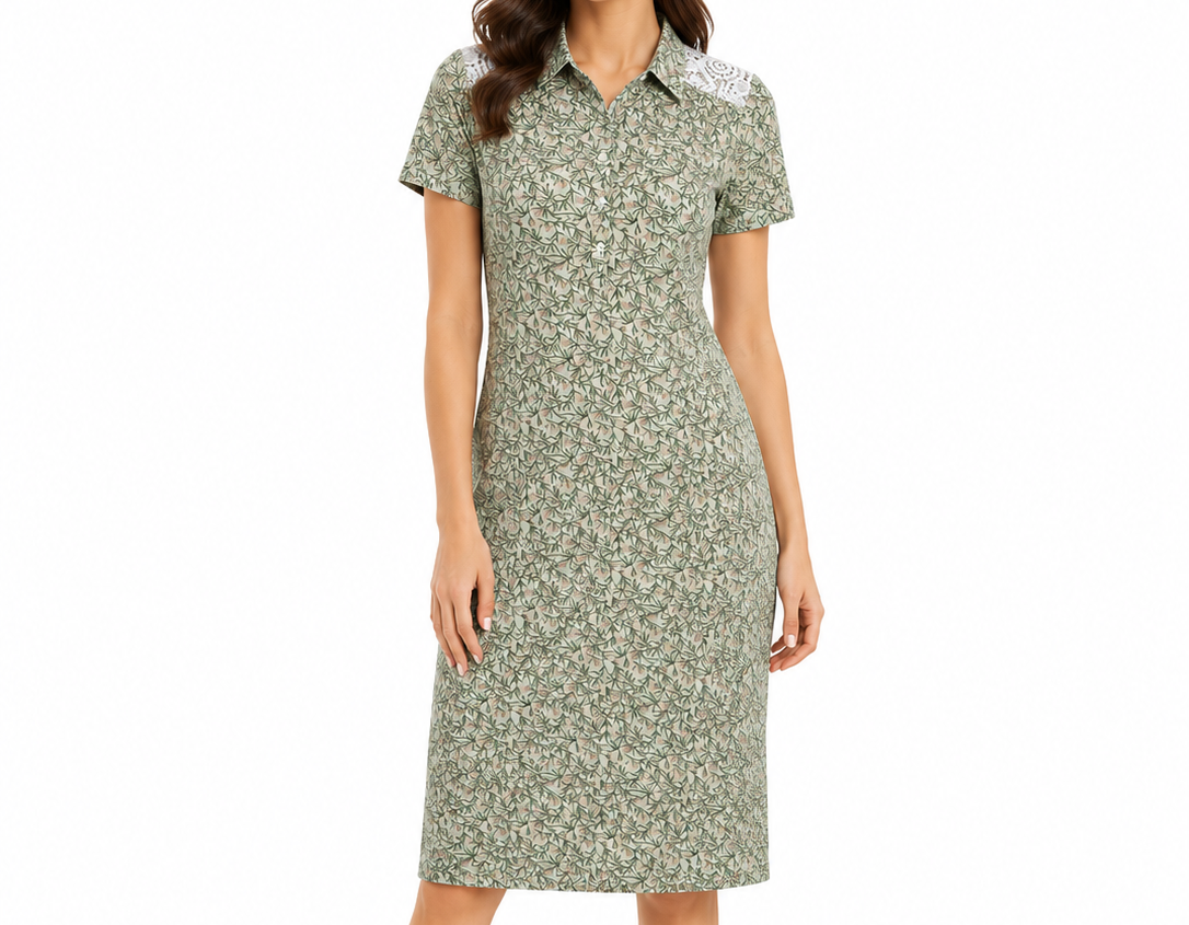Women Floral Lace Shoulder Short Sleeve Nightdress