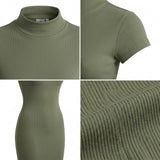 Casual Ribbed Mock Neck Short Sleeve Maxi Dress