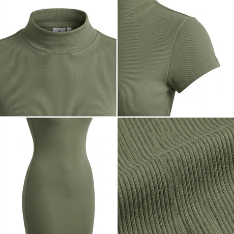 Casual Ribbed Mock Neck Short Sleeve Maxi Dress