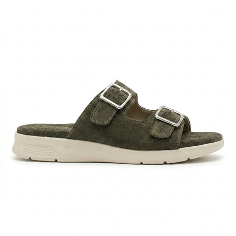 Women Suede Look Double Buckle Slide Sandals