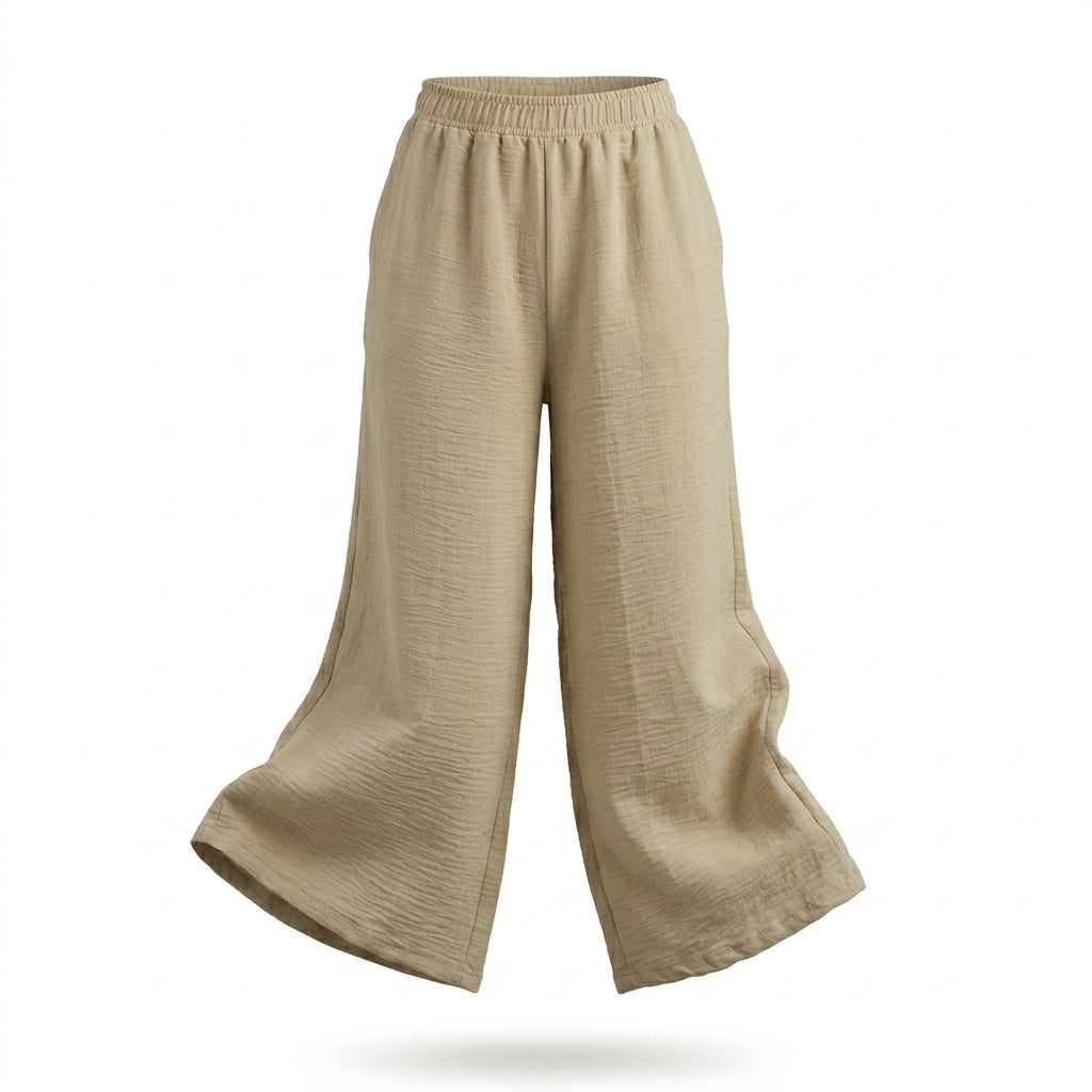 Women Elastic Waist Wide Leg Pants
