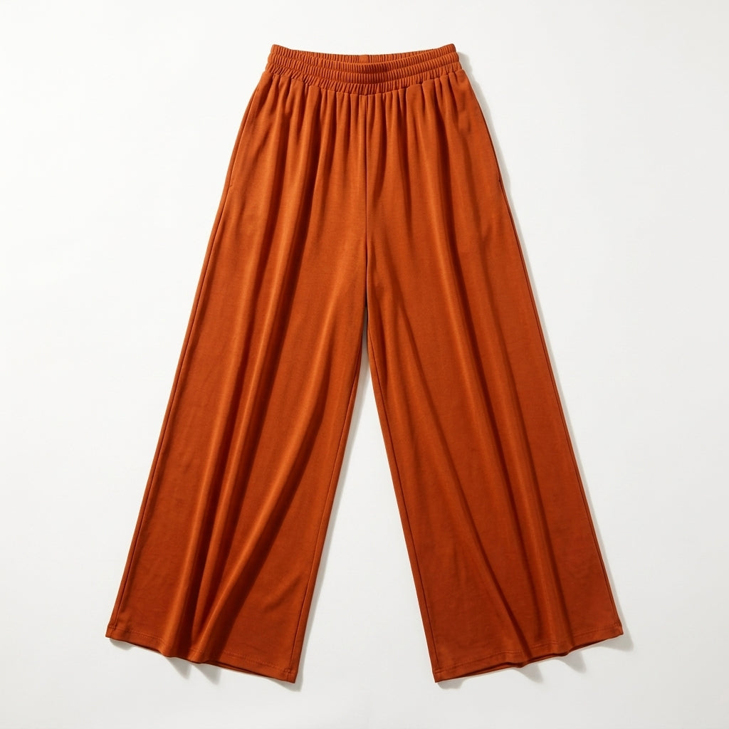 Casual Elastic Waist Wide Leg Pants
