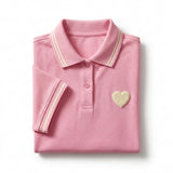 Casual Contrast Trim Short Sleeve Polo Top With Heart