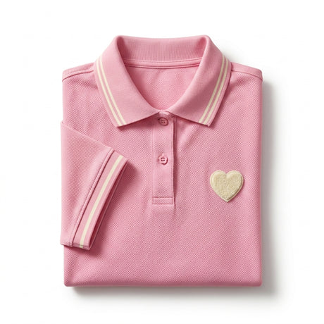 Casual Contrast Trim Short Sleeve Polo Top With Heart