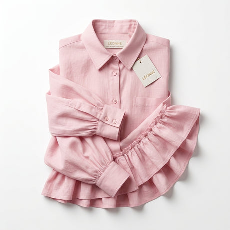 Girls Ruffle Hem Button Front Shirt