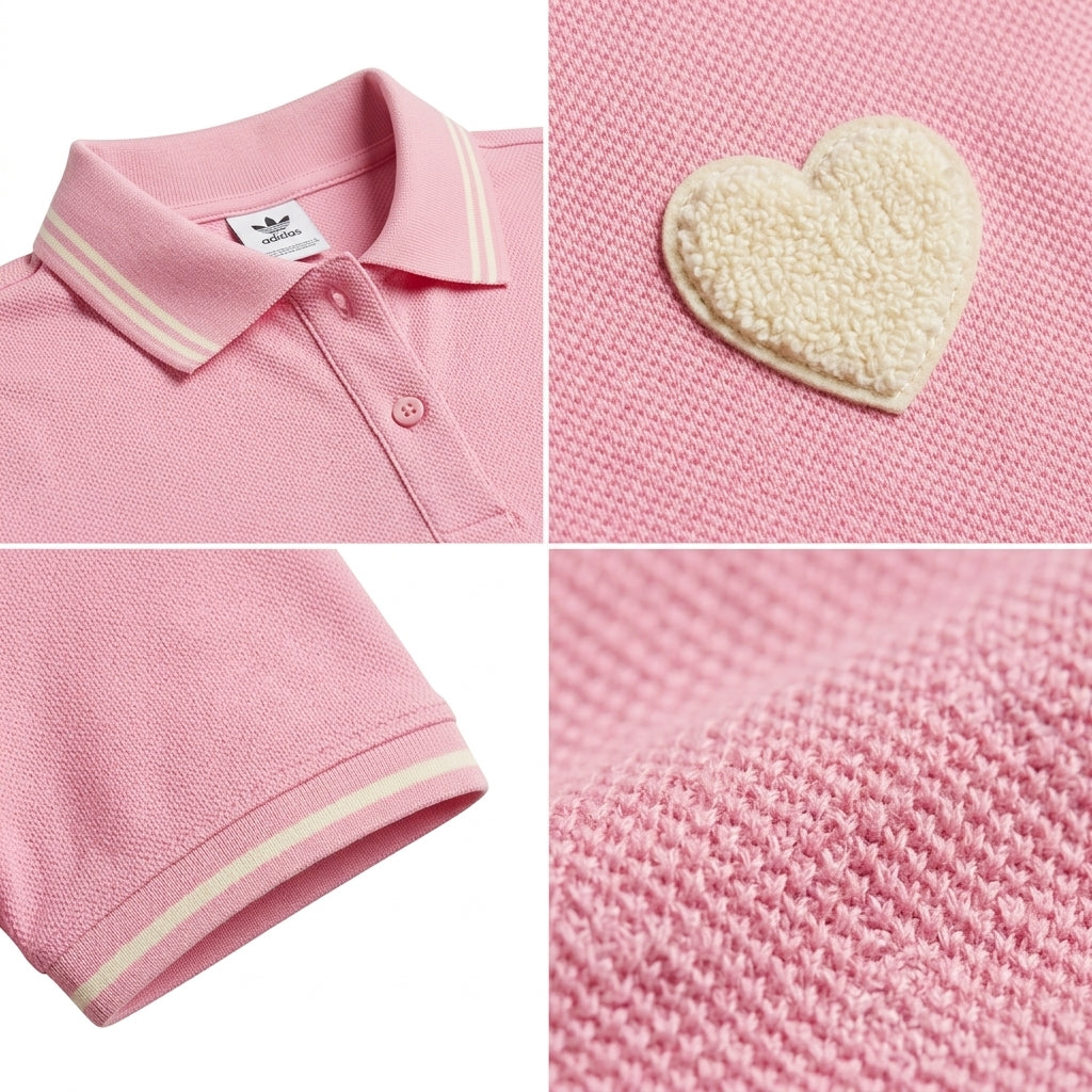 Casual Contrast Trim Short Sleeve Polo Top With Heart