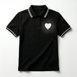 Casual Contrast Trim Short Sleeve Polo Top With Heart