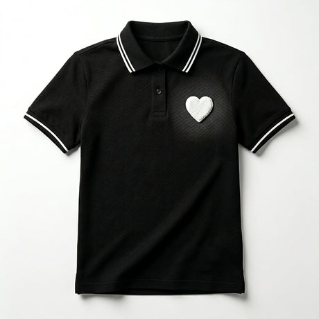 Casual Contrast Trim Short Sleeve Polo Top With Heart