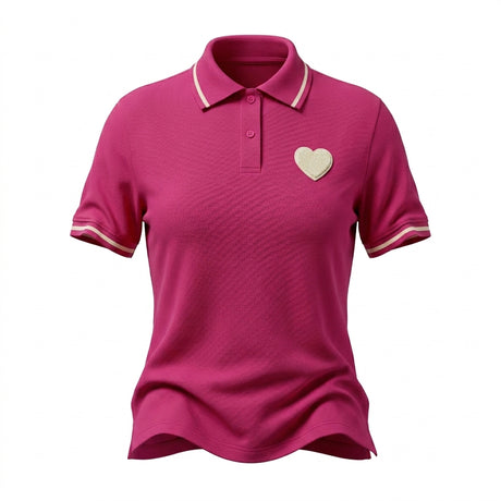 Casual Contrast Trim Short Sleeve Polo Top With Heart