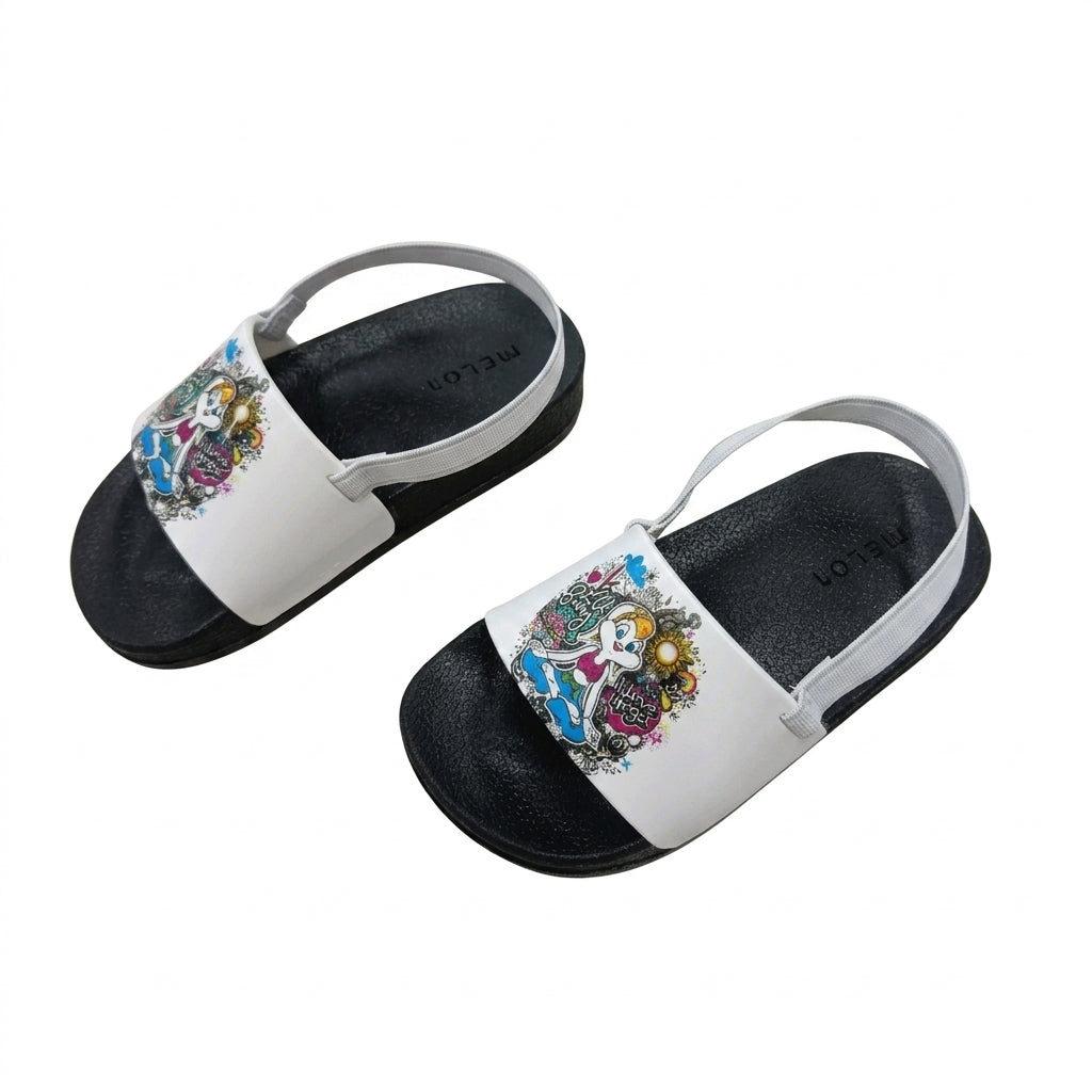 Girls Graphic Print Slide Sandals With Back Strap