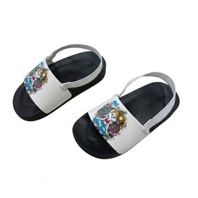 Girls Graphic Print Slide Sandals With Back Strap