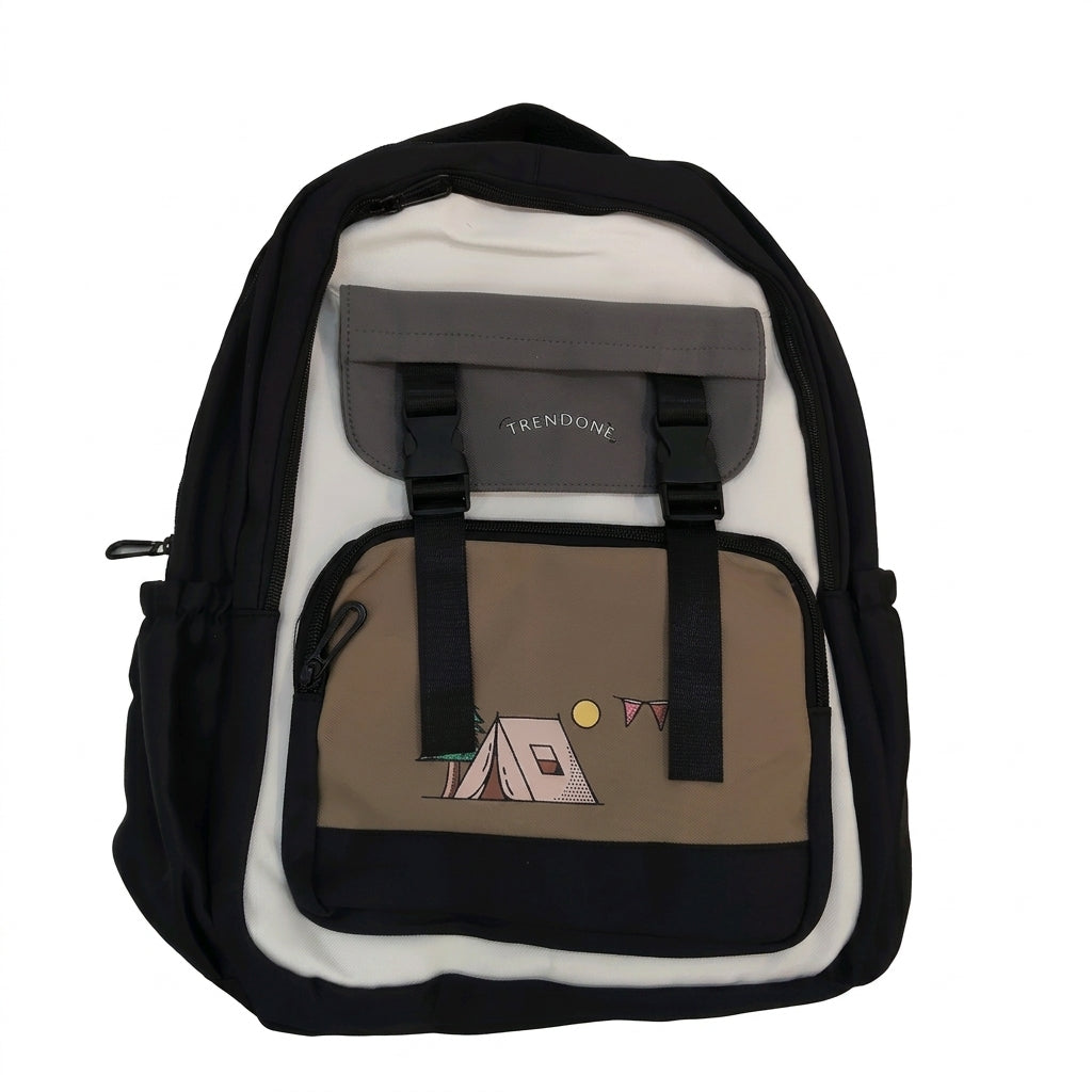 Kids Multi Pocket School Backpack With Camping Design Size 17 Inch